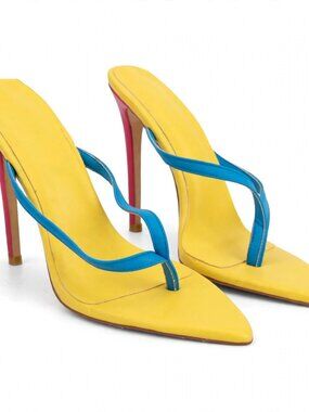 Yellow Blue Colorblock Thong Heels Pink Stiletto